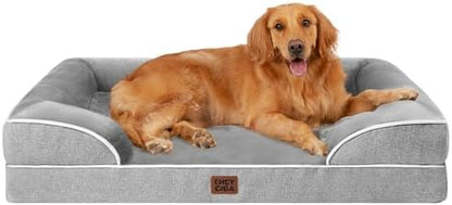 EHEYCIGA Orthopedic Dog Beds for Large Dogs, Waterproof Memory Foam Large Dog Bed with Sides, Non-Slip Bottom and Egg-Crate Foam Pet Couch Bed with Washable Removable Cover, Grey