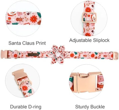 Dog Collar Christmas Gingerbread Man and Snowman Print Pet Collar Holiday Soft Dog Collars with Flower Adjustable Metal Buckle Collar for X-Large Dogs