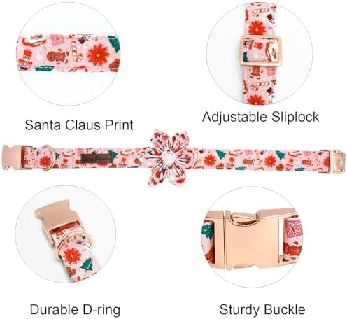Dog Collar Christmas Gingerbread Man and Snowman Print Pet Collar Holiday Soft Dog Collars with Flower Adjustable Metal Buckle Collar for X-Large Dogs
