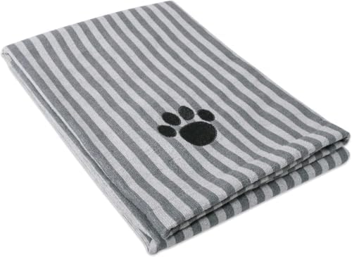 Bone Dry Pet Grooming Towel Collection Absorbent Microfiber X-Large, 41x23.5, Striped Gray (Pack of 12)