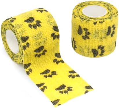 Self Adhesive Bandage Wrap Animal Cohesive Bandage Self Adherent Wrap First Aid Tape for Dogs Cats Horses Birds & Wrist Healing Ankle Sprain (2 Inch Ye Paw Set 6 Rolls)