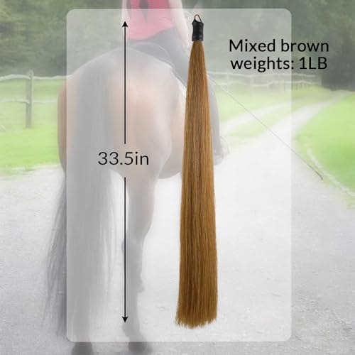 33.5 IN Long 1 LB Horse Tail Extension with Braided Horsehair Loop & Blunt Cut Bottom (Mixed Brown)
