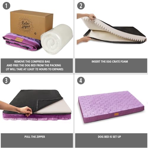 Patas Lague Orthopedic Large Dog Bed Washable Pet Crate Mat 36''X24'' Purple