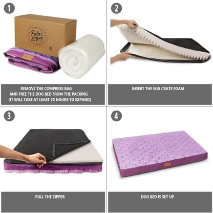 Patas Lague Orthopedic Large Dog Bed Washable Pet Crate Mat 36''X24'' Purple