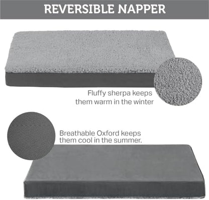 Friends Forever Orthopedic Dog Bed, Cooling Dog Beds with Removable Washable Cover, Reversible Pet Bed Mat with Memory Foam, Washable Removable Cover, Kato Grey, 36x27x3