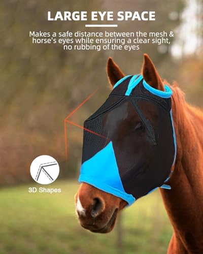 Hilltown Durable Fly Mask for Horses Without Ears - Cob, Blue