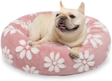 Donut Dog Beds, Calming Round Cat Beds for Indoor Cats, Pink, 23"