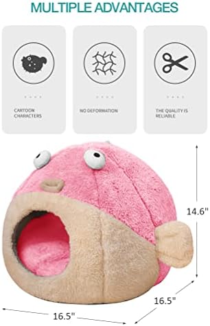 Cat Beds for Indoor Cats-Cat Bed Cave,Cute Lively Pufferfish Shape,Pink L