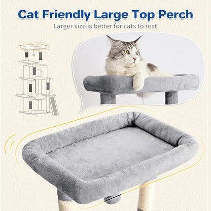 ABCPET 63" Multi-Level Cat Tree Tower for Indoor Cats, Light Grey