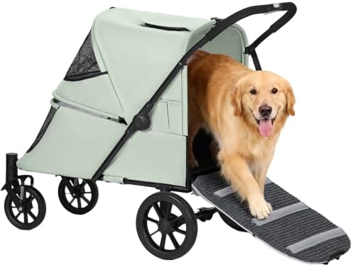 Pet Stroller with Ramp for Large Dog up to 132lbs Portable&Foldable