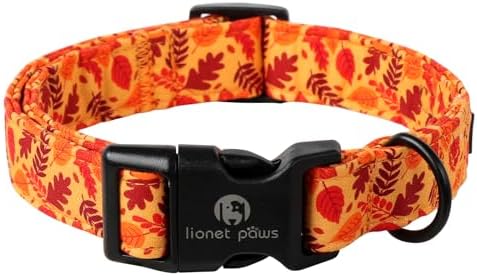 Lionet Paws Orange Dogs Collar Fall, Red Leaves Collars with Quick Release Buckle for Boy and Girl Female Dogs, Medium, Neck 13.5-22 inches