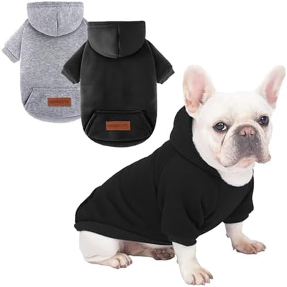 2 Pack Dog Hoodie Warm Hood Dog Sweater Cold Weather Small Dogs Sweatshirt Comfort Pet Clothes for Small Medium Dogs with Pockets Cats Chihuahua Clothes for Male Female Girl Boy Sporty Daily Wear