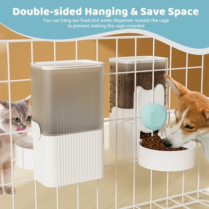 Hanging Cage Auto Pet Food Bowl Water Bottle Dispenser, 1L, Blue