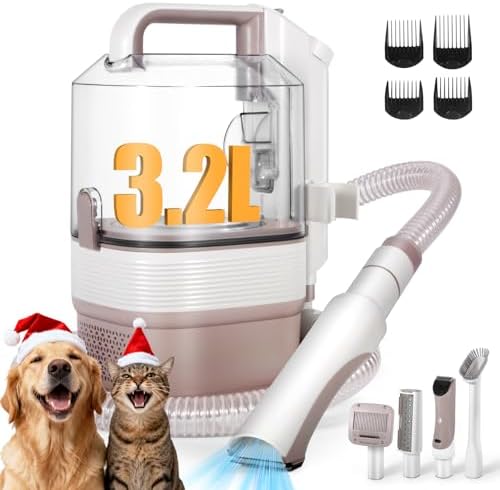 Dog Grooming Kit, 3.2L Large Capacity Pet Grooming Vacuum for Dogs and Cats, 12,000Pa Strong Suction & Low Noise Pet Pro Grooming Tool with 5 Pets Grooming Tools for Shedding Pets and Cats
