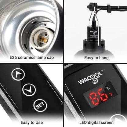 WACOOL TERRA Reptile Light Fixture with Dimming Thermostat, 5.5 Inch Deep Dome Reptile Heat Lamp Fixture with Temperature Controller