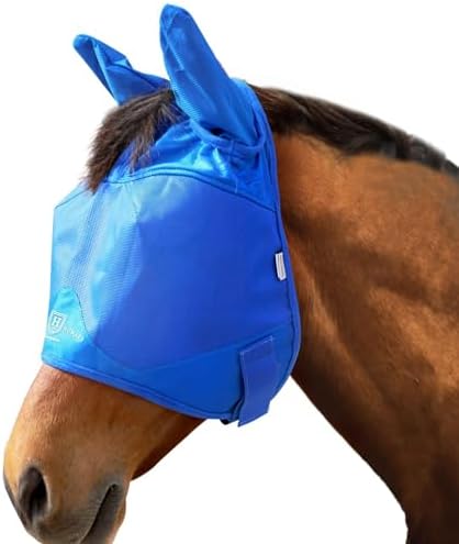 Harrison Howard UV-Proof Multi-Function Fabrics Thick Fleece Padding Horse Fly Mask Half Face with Ears Signature Blue Arabian Medium