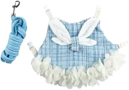 Bunny Rabbit Ferret Harness and Leash Set, Bunny Clothes for Rabbits, Small Animal Guinea Pig Dress Clothes for Kitten Ferret Chihuahua Puppy Mini Dog and Small Animals Harnesses (M, Blue)