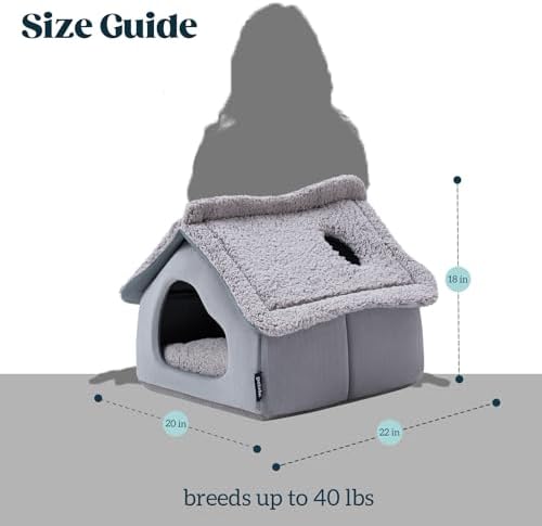 Pelzin Cat Houses for Indoor Cats - Large Cat Cave Bed with Removable Support Foam and Washable 2-Side Mat - Covered Cat Bed for Cat Hideaway - Enclosed Cat Hideout for Kitten and Small Pet, Grey
