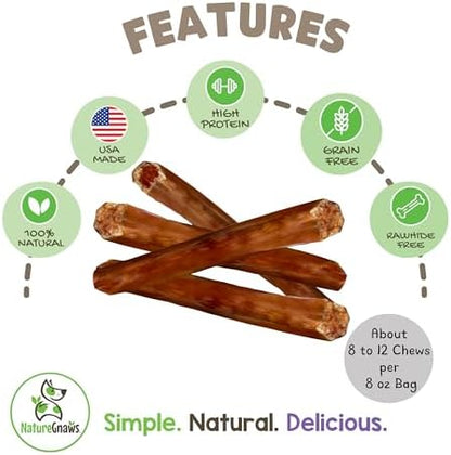 Nature Gnaws USA Steer Sticks for Dogs 5-7" (8oz) - Mixed Thickness - Long Lasting for Aggressive Chewers and Large Dogs - Natural Beef Bully Dog Chew Bones (Pack of 2)