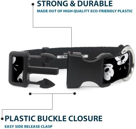 Buckle-Down Plastic Clip Collar - Mickey Mouse Expressions Scattered Black/White - 1" Wide - Fits 11-17" Neck - Medium