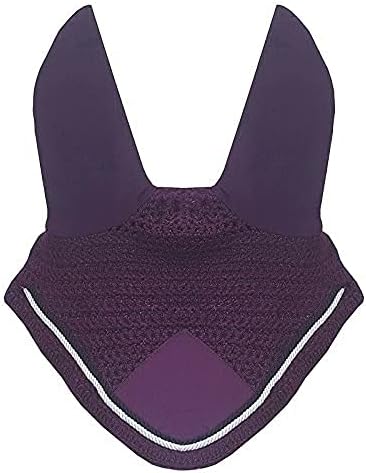 Horse Fly Bonnet Double Piping Ear Net Fly Veil Mask Breathable Cotton Crochet Horse Tack (Full, Berry/Wine)