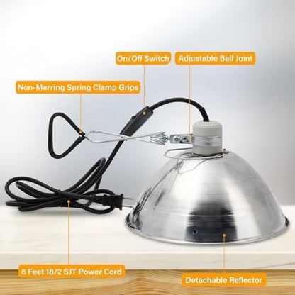 Simple Deluxe Clamp Lamp Light with Ceramic Base, 10.5 Inch Aluminum Reflector and 6 Feet Power Cord for Heat Lamp & Work Light, 1-Pack