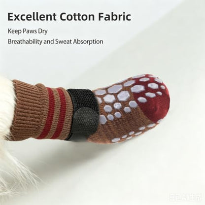 PUPTECK Anti-Slip Dog Socks with Double Sides for Small Medium Large Dogs Hardwood Floors Prevents Licking, Dog Shoes for Hot Pavement Traction Control Paw Protector for Senior Dogs, Striped Brown XS