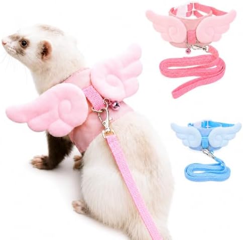 Ferret Harness and Leash Set for Adult Ferrets, Cute Angel Wing Small Animal Vest Harness, Adjustable for Ferrets Kittens Mini Dogs Pink1536-1