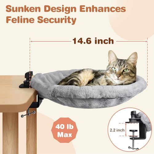 Cat Desk Bed with 2 Covers, Clamp-On Cat Hammock for Desk