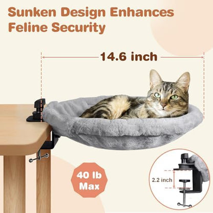 Cat Desk Bed with 2 Covers, Clamp-On Cat Hammock for Desk
