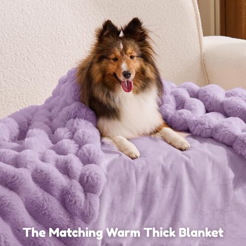 ChiXnuggle Orthopedic Human Dog Bed,Striped Faux Fur Washable Cover,Blanket