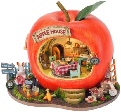 Mini Dollhouse Kit DIY Wooden Assembly Mini Forest Fruit Series Little House Building Model Adult Assembly Kit Creative Home Decor (Little Rabbit Apple Shop)