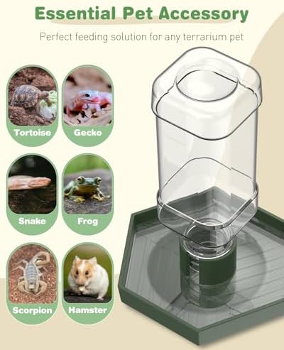 Pawfly Water Dispenser, Tortoise Water Dish, Snake Bearded Dragon Water Bowl, Reptile Terrarium Automatic Water Feeder Dispenser for Turtle Gecko Lizard and Chameleon, Small (Pack of 2)