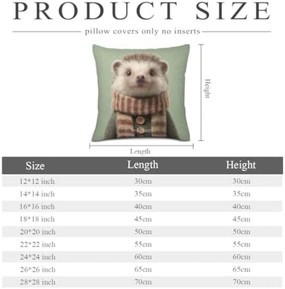 InkRain Winter Animal Cute Hedgehog Pillow Cover 20x20 Inch Set of 2 Home Decor Decorative Cotton Linen Illustration Pillowcases for Living Room House Sofa