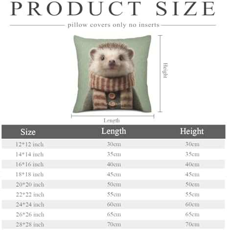 InkRain Winter Animal Cute Hedgehog Pillow Cover 14x14 Inch Set of 2 Home Decor Decorative Cotton Linen Illustration Pillowcases for Living Room House Sofa