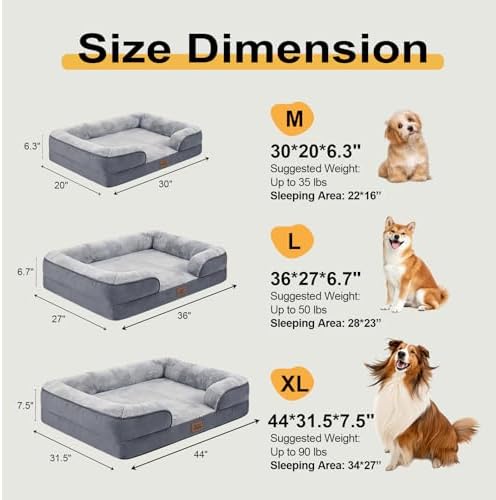 Orthopedic Extra Large Dog Bed, Memory Foam XL Dog Bed Couch, 44" L
