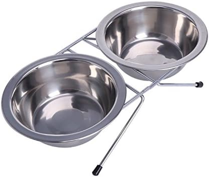 Loving Pets Silent Double Diner Pet Bowl, 1-Quart, Grey