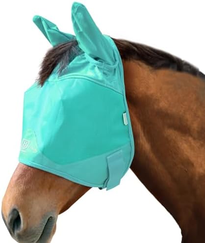 Harrison Howard UV-Proof Multi-Function Fabrics Thick Fleece Padding Horse Fly Mask Half Face with Ears Mint Yearling Small