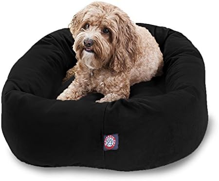 Majestic Pet Suede Calming Dog Bed, 32 Inch Medium, Round, Washable, Black