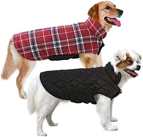 MIGOHI Dog Jackets for Winter,Reversible Dog Coat with Leash Hole,Red M