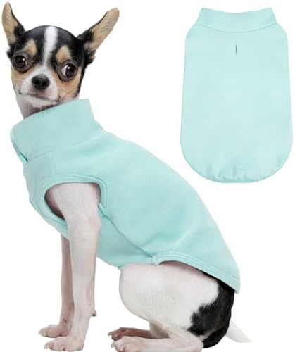 FUAMEY Dog Fleece Vest for Small Dogs,Warm Stretchy Dog Sweatshirts Pullover with Leash Hole Dogs Sweater Soft Pet Turtleneck Cozy Pet Vest Lightweight Sleeveless Blue XXS