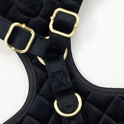 Snoop Doggie Doggs Quilted Velvet Deluxe Pet Harness with Logo Pattern and Gold-Tone Metal Hardware