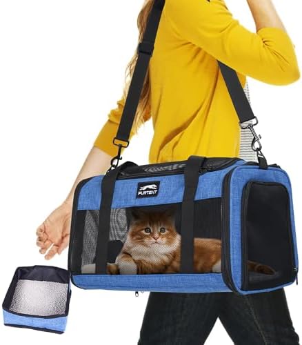 Pet Carrier Airline Approved, Soft Sided Cat Carrier for Small Pets up to 13 lbs, TSA Approved Dog Travel Bag, Portable Soft Sided Pet Carrier for Kittens and Puppies (Blue, Travel Litter Box)