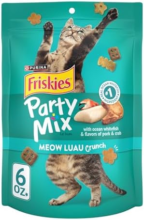 Friskies Purina Made in USA Facilities Cat Treats, Party Mix Meow Luau Crunch - 6 oz. Pouch