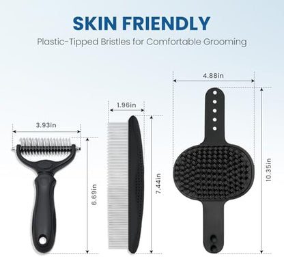 Pet Grooming Rake for Dogs and Cats - Double-Sided Deshedding Dematting Tool, 4-in-1 Undercoat Rake & Metal Comb for Long and Short Haired Pets, Reduces Shedding by 95%, 4Pack