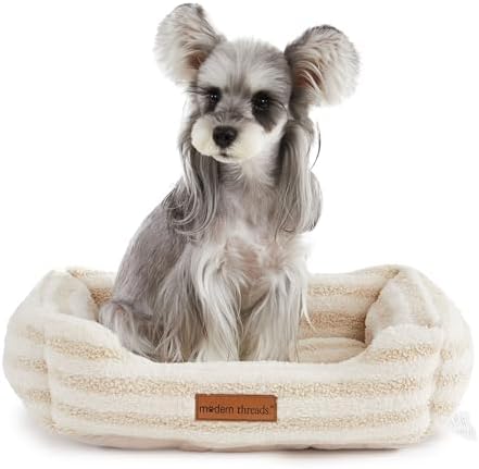 Modern Threads Ultra Soft Plush Pet Bed for Small and Medium Dogs with Elegant Texture and Stylish Design, Removable Washable Cover, Beige, (24" L x 20" W x 8" Th)