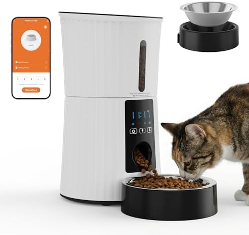 DUMOS 4L Automatic Cat Feeder, Dog Food Dispenser with APP Control, White