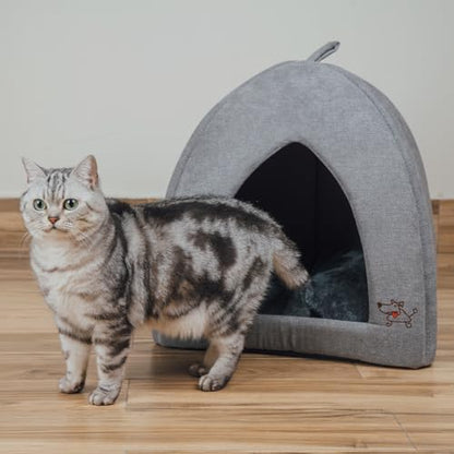 Best Pet Supplies Cat Bed for Indoor Cat, Domed Tent House with Removable Pillow, Covered Cat Cave for Small Dog, Puppies and All Breeds of Cats - Gray, 16 x 16 x H:16"