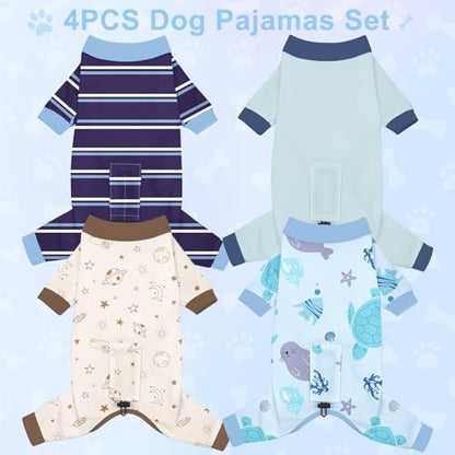 Bienbee Dog Pajamas, 4 Pack Adjustable Onesies for Small to Large Dogs L