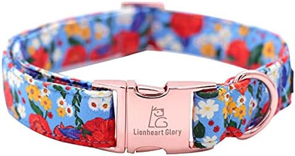Lionheart glory Floral Print Dog Collar Adjustable Soft Dog Collar with Bowtie, Girl Pet Collars for X-Small Small Medium Large Dogs